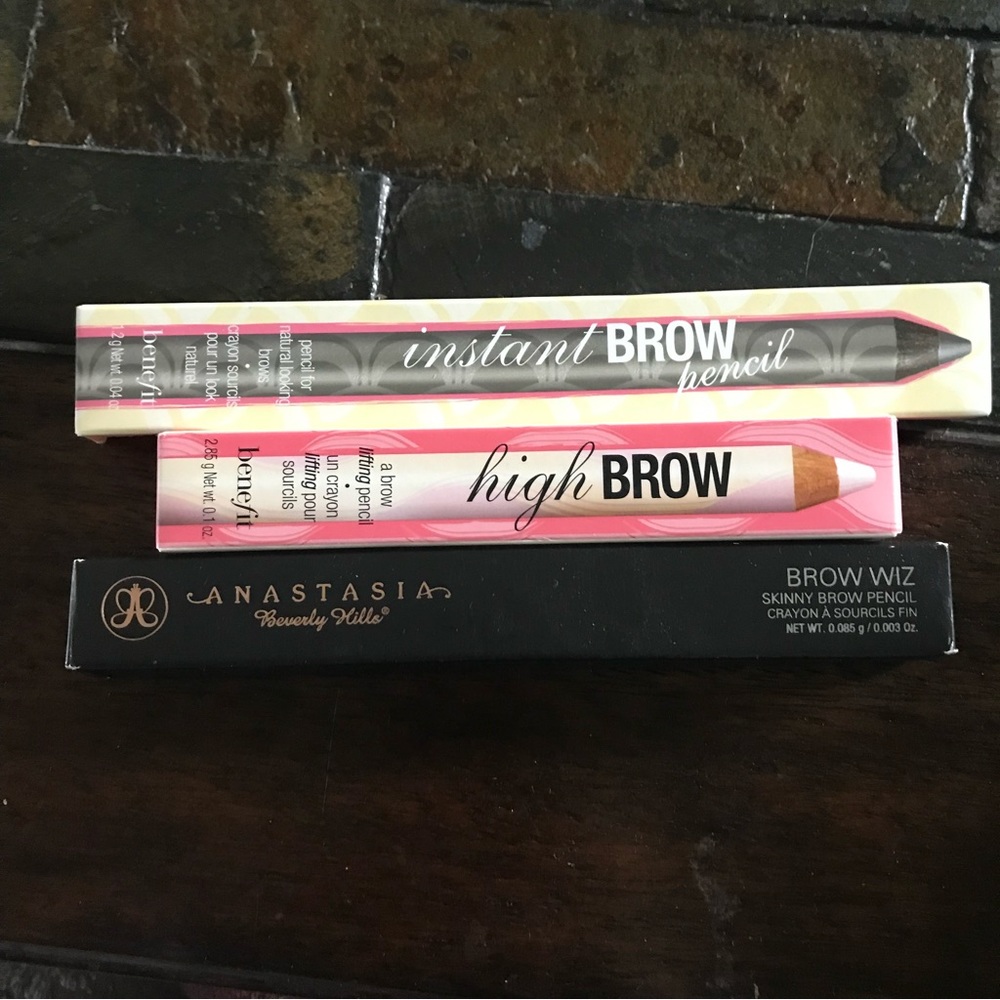 three-pack Benefit Anastasia eyebrow pencil and highlighter for brunettes